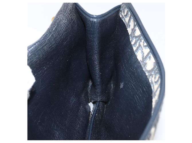 Borsa a Spalla in Tela Trotter Christian Dior Blu Navy Oro Auth 176478 D'oro - vista 19