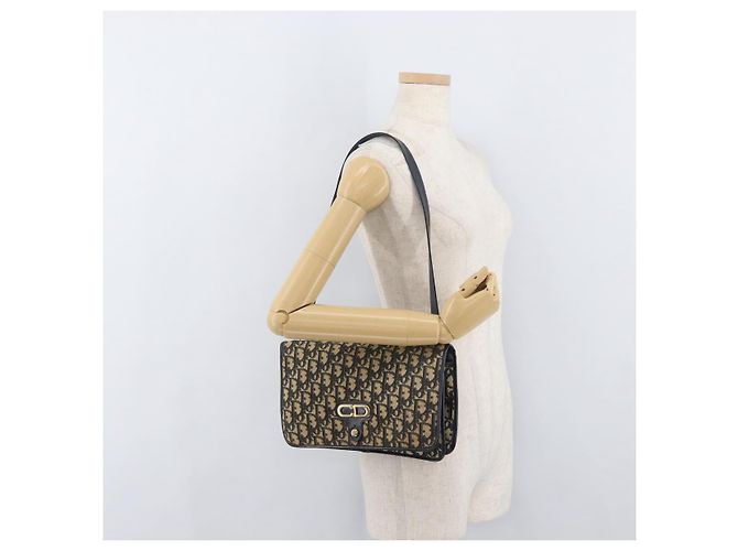 Borsa a Spalla in Tela Trotter Christian Dior Blu Navy Oro Auth 176478 D'oro - vista 20