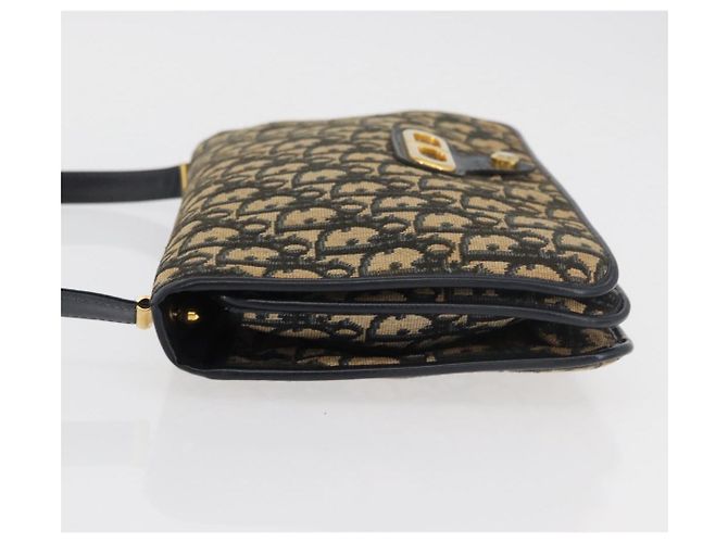 Borsa a Spalla in Tela Trotter Christian Dior Blu Navy Oro Auth 176478 D'oro - vista 4
