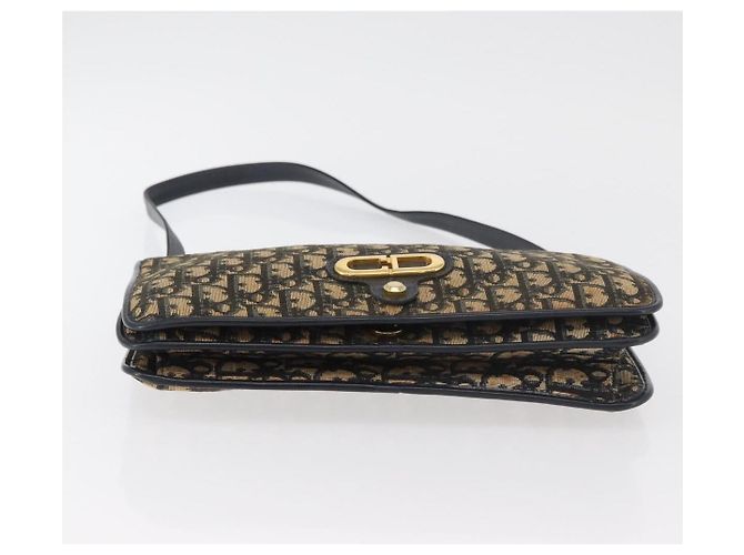 Borsa a Spalla in Tela Trotter Christian Dior Blu Navy Oro Auth 176478 D'oro - vista 5