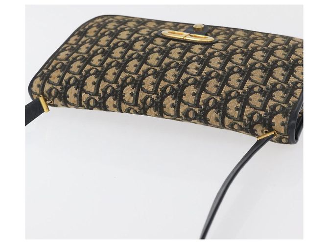 Borsa a Spalla in Tela Trotter Christian Dior Blu Navy Oro Auth 176478 D'oro - vista 6