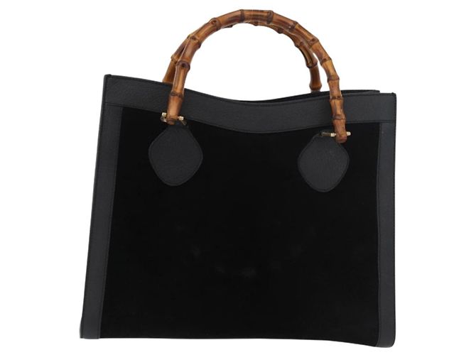 Borsa a Mano GUCCI Bamboo Camoscio Nero Oro 002 1186 0260 Auth BA12037 D'oro - vista 13