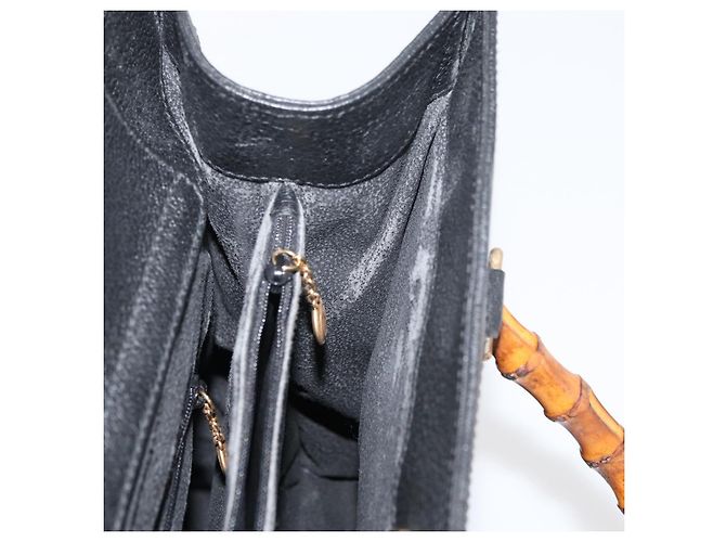 Borsa a Mano GUCCI Bamboo Camoscio Nero Oro 002 1186 0260 Auth BA12037 D'oro - vista 22