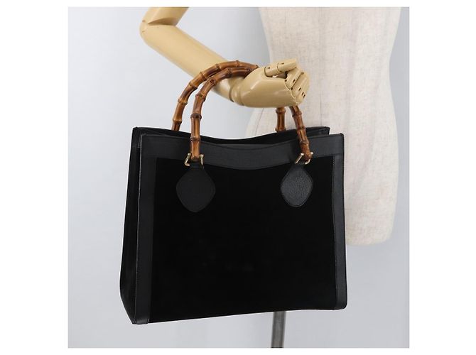 Borsa a Mano GUCCI Bamboo Camoscio Nero Oro 002 1186 0260 Auth BA12037 D'oro - vista 24