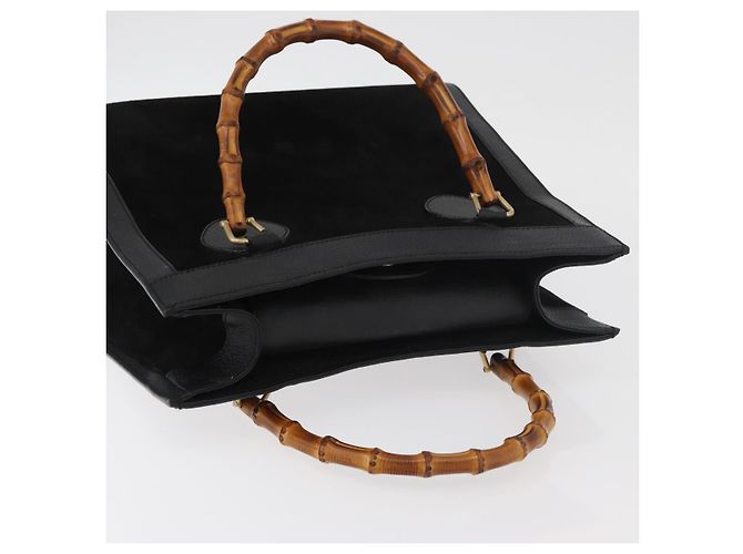 Borsa a Mano GUCCI Bamboo Camoscio Nero Oro 002 1186 0260 Auth BA12037 D'oro - vista 6