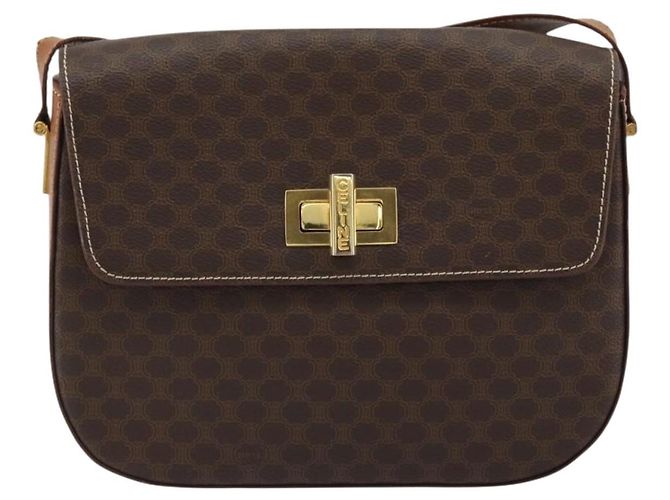 Céline Borsa a Spalla in Tela Macadam CELINE in Pelle PVC Marrone Oro Auth YKZ1298 D'oro - vista 13