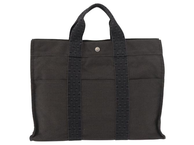 Hermès HERMES Handtasche Her Line MM aus grauem Canvas Auth 176493 Braun - Ansicht 13