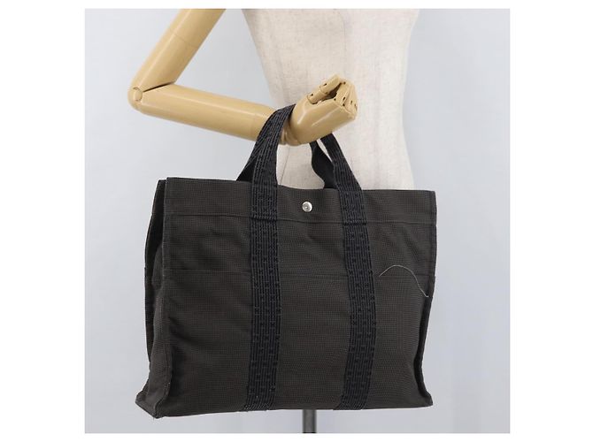Hermès HERMES Handtasche Her Line MM aus grauem Canvas Auth 176493 Braun - Ansicht 22