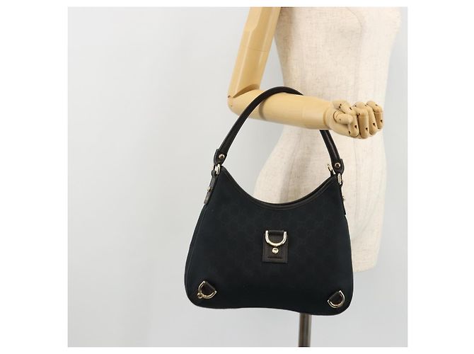 Borsa a Spalla Gucci Abbey GG in Tela Nera e Oro 130738 Auth yk20293SAV Nero D'oro - vista 24