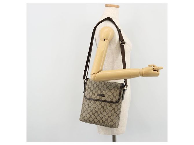 Gucci Bolsa de Ombro GG Supreme PVC Bege Ouro Auth 175441 Dourado - vista 22