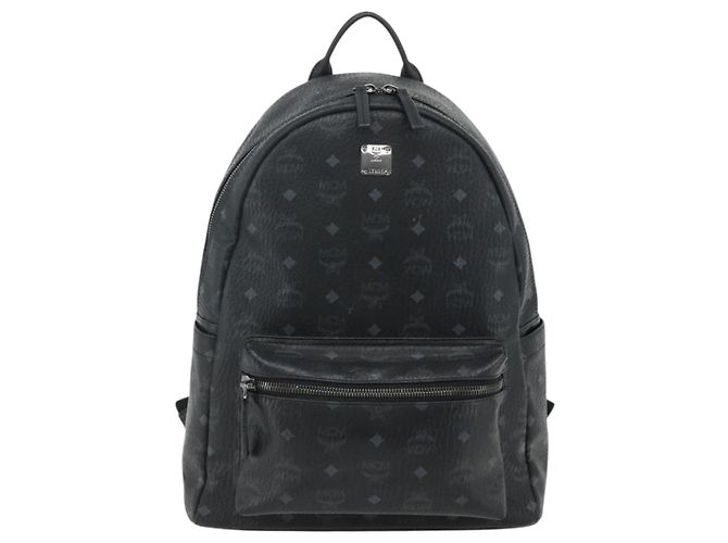 MCM Vicetos Logogram Zaino PVC Nero Argento Auth ka3959A - vista 13