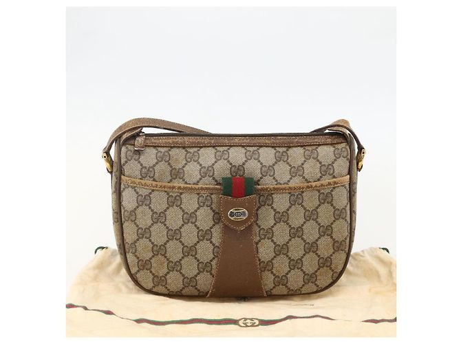Gucci Borsa GG Supreme Web Sherry Line in PVC beige e oro 56 02 032 Auth YKZ1559 D'oro - vista 12