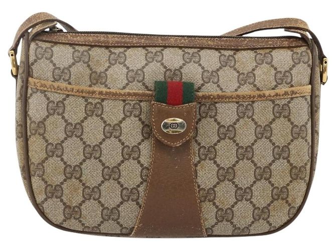 Gucci Borsa GG Supreme Web Sherry Line in PVC beige e oro 56 02 032 Auth YKZ1559 D'oro - vista 13