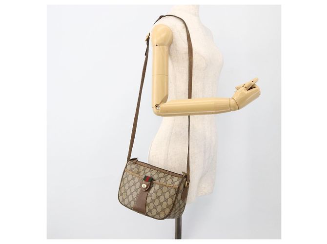Gucci Borsa GG Supreme Web Sherry Line in PVC beige e oro 56 02 032 Auth YKZ1559 D'oro - vista 24