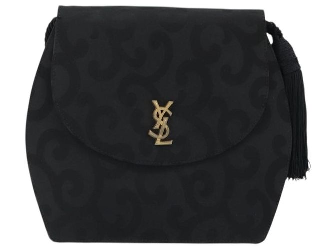 Saint Laurent Borsa a Spalla in Nylon Nero Oro Auth 175161 D'oro - vista 13