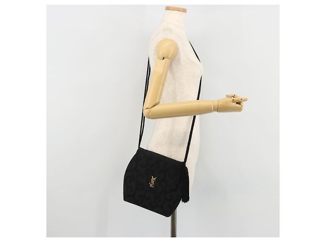 Saint Laurent Borsa a Spalla in Nylon Nero Oro Auth 175161 D'oro - vista 23