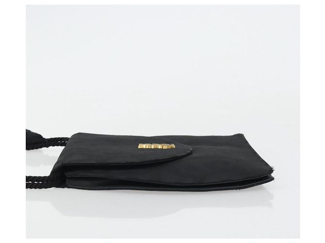 Saint Laurent Borsa a Spalla in Nylon Nero Oro Auth 175161 D'oro - vista 4