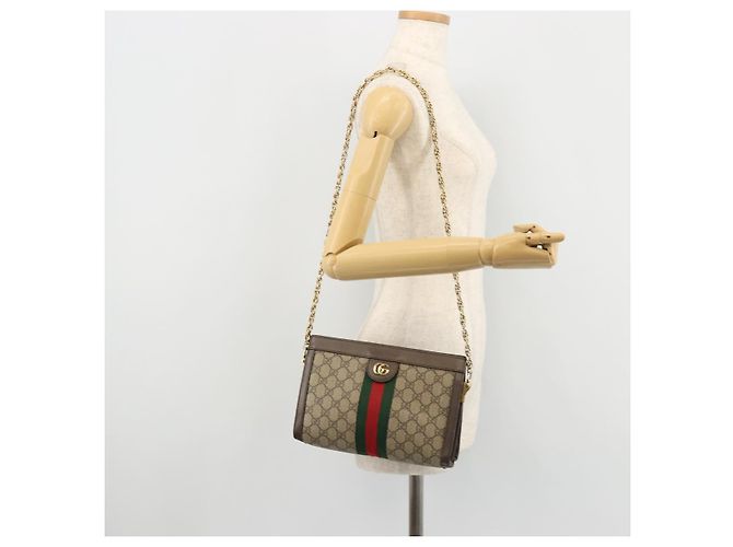 GUCCI GG Supreme Borsa a Catena Sherry Line PVC Beige Oro 503877 Auth mr1659 - vista 23