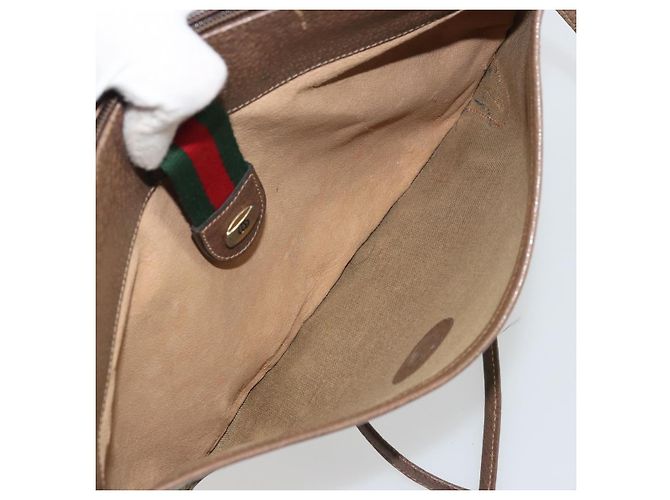 Gucci Borsa GG Supreme Web Sherry Line in PVC beige e oro 904 02 026 Auth 175546 D'oro - vista 11