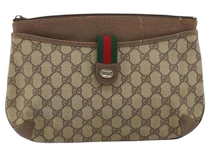 Gucci Borsa GG Supreme Web Sherry Line in PVC beige e oro 904 02 026 Auth 175546 D'oro - vista 13
