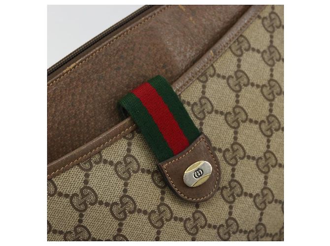 Gucci Borsa GG Supreme Web Sherry Line in PVC beige e oro 904 02 026 Auth 175546 D'oro - vista 19