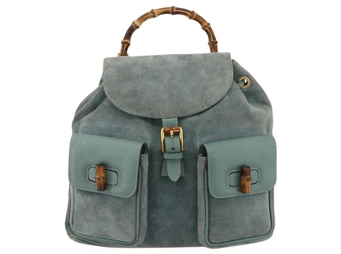 Zaino in suede Gucci Bamboo verde oro Auth 175320 D'oro - vista 13