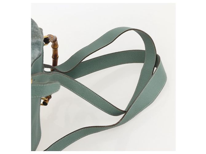 Zaino in suede Gucci Bamboo verde oro Auth 175320 D'oro - vista 14