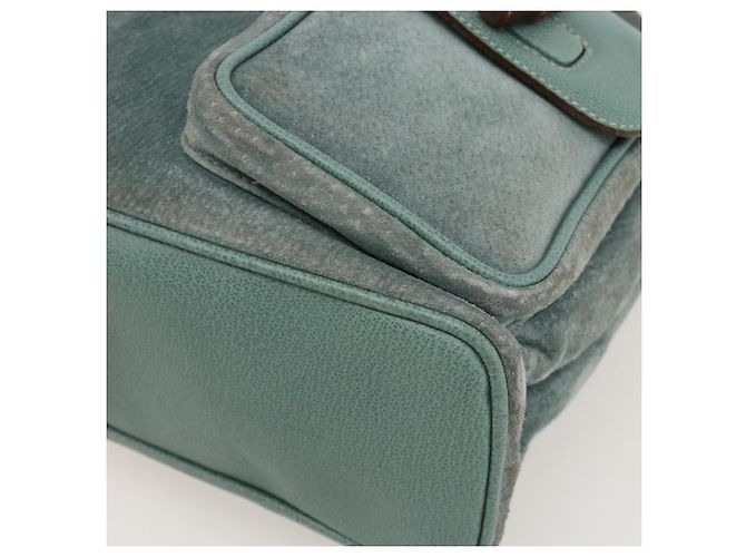 Zaino in suede Gucci Bamboo verde oro Auth 175320 D'oro - vista 15