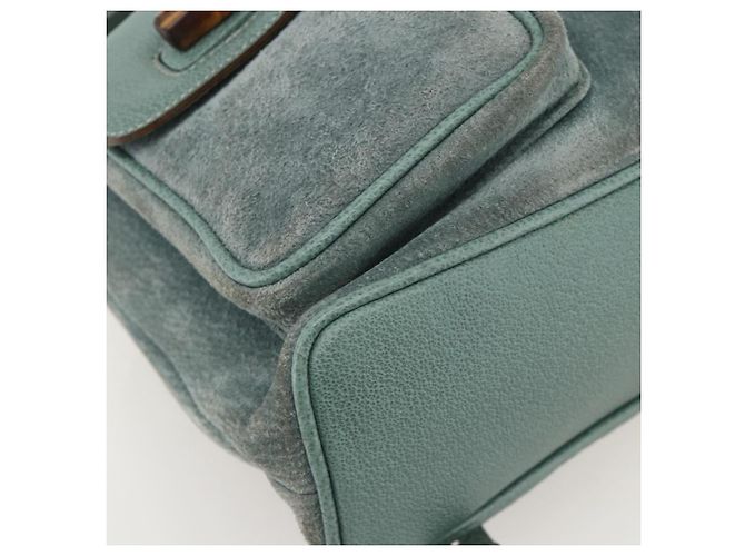 Zaino in suede Gucci Bamboo verde oro Auth 175320 D'oro - vista 16