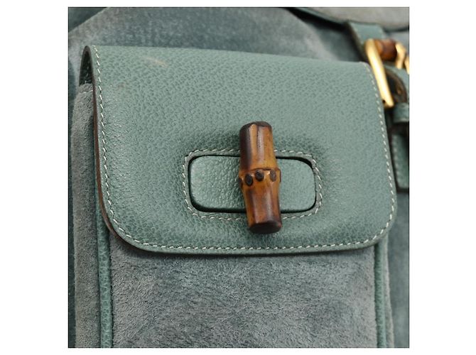 Zaino in suede Gucci Bamboo verde oro Auth 175320 D'oro - vista 18