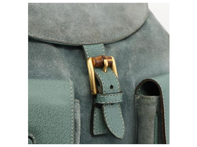 Zaino in suede Gucci Bamboo verde oro Auth 175320 D'oro - vista 19