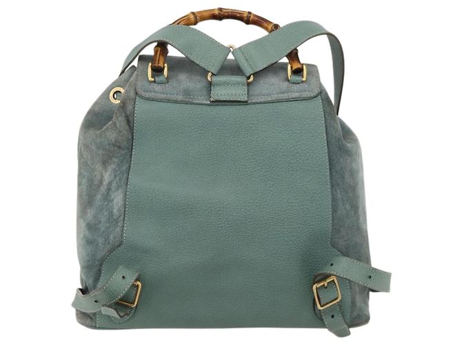 Zaino in suede Gucci Bamboo verde oro Auth 175320 D'oro - vista 2