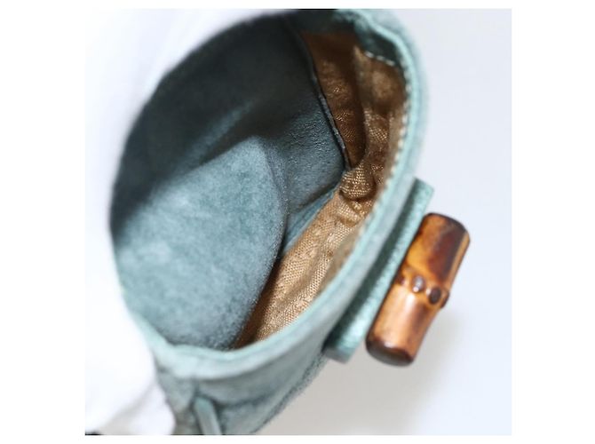 Zaino in suede Gucci Bamboo verde oro Auth 175320 D'oro - vista 25