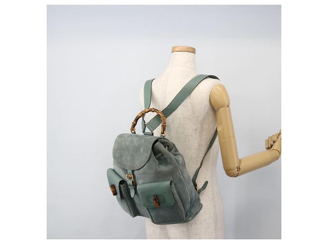 Zaino in suede Gucci Bamboo verde oro Auth 175320 D'oro - vista 26