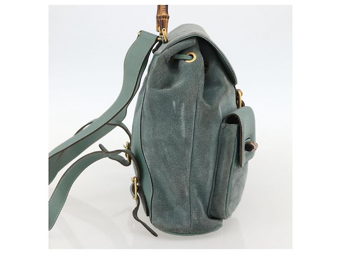 Zaino in suede Gucci Bamboo verde oro Auth 175320 D'oro - vista 3