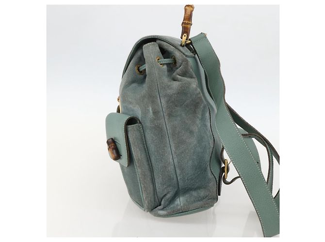 Zaino in suede Gucci Bamboo verde oro Auth 175320 D'oro - vista 4