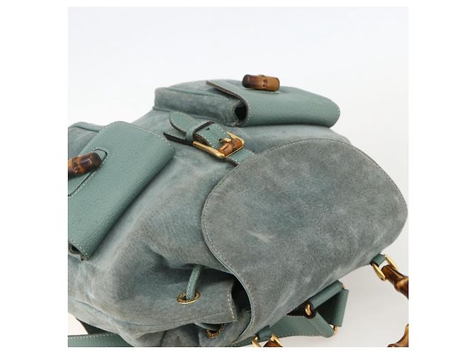 Zaino in suede Gucci Bamboo verde oro Auth 175320 D'oro - vista 6