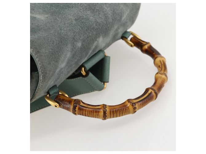 Zaino in suede Gucci Bamboo verde oro Auth 175320 D'oro - vista 7