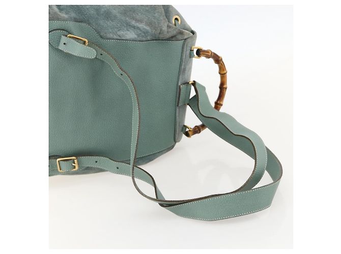 Zaino in suede Gucci Bamboo verde oro Auth 175320 D'oro - vista 9