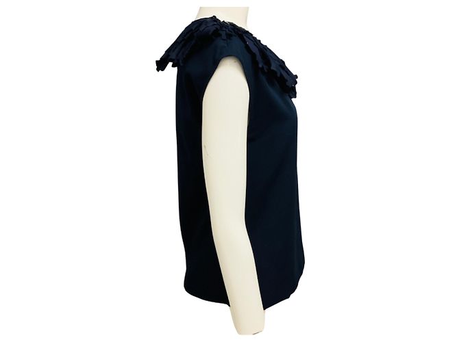 Top de algodón azul marino con cuello de volantes Chanel - vista 2