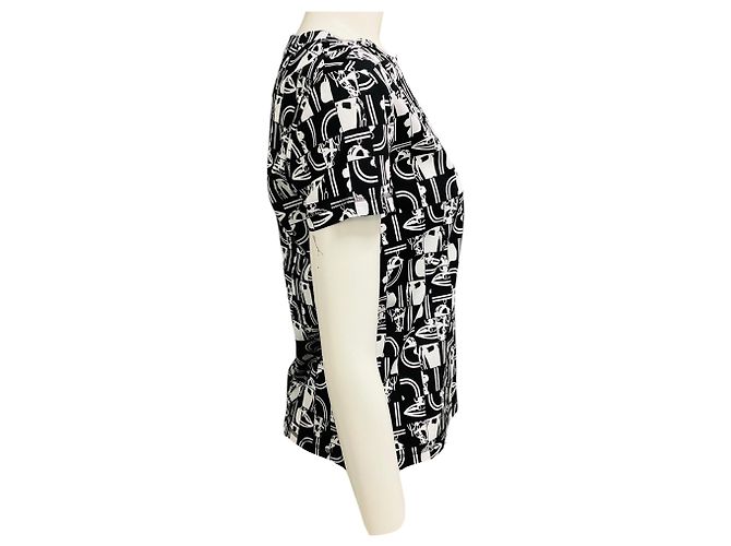 Top de algodón estampado en negro / blanco de manga corta Hermès - vista 2