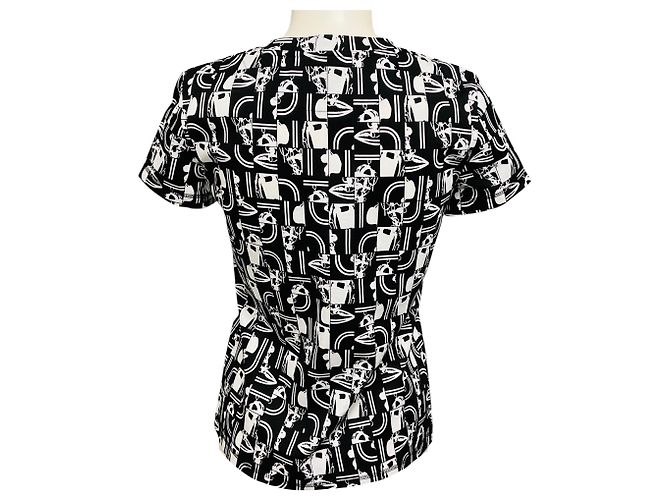 Top de algodón estampado en negro / blanco de manga corta Hermès - vista 3