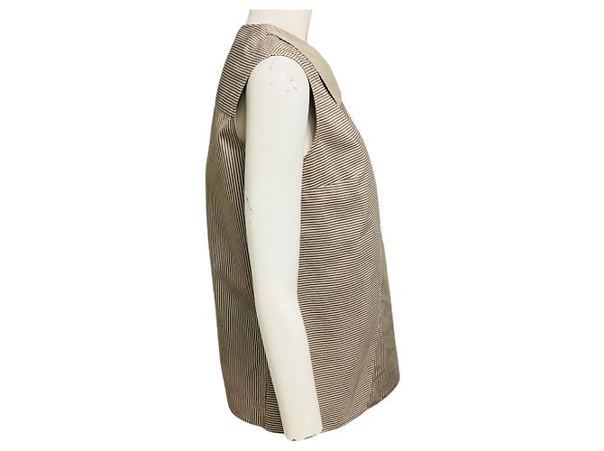 Top sem mangas de algodão plissado listrado em taupe / azul claro / preto da Hermès Multicor - vista 2