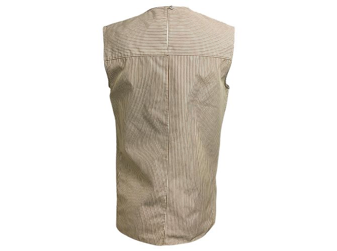 Top sem mangas de algodão plissado listrado em taupe / azul claro / preto da Hermès Multicor - vista 3