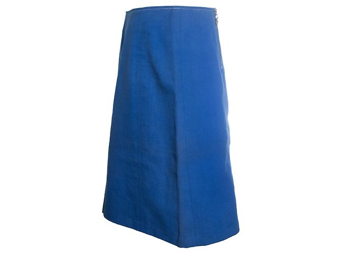 Céline Celine, falda midi de algodón azul con cremalleras doradas - vista 2