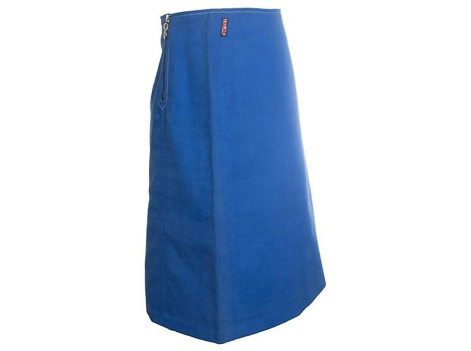Céline Celine, falda midi de algodón azul con cremalleras doradas - vista 3
