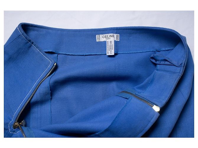 Céline Celine, falda midi de algodón azul con cremalleras doradas - vista 7