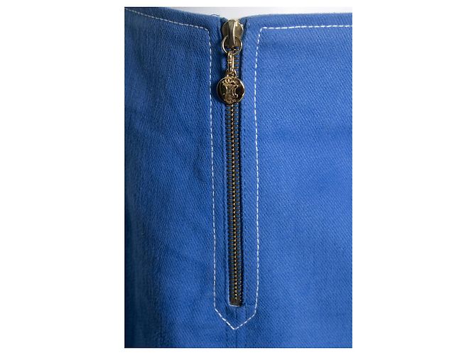 Céline Celine, falda midi de algodón azul con cremalleras doradas - vista 8