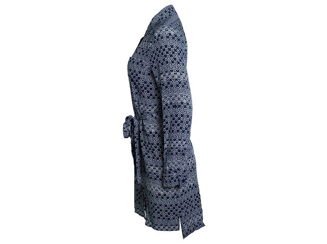 Autre Marque Diane von Furstenberg, Hemdblusenkleid mit Wickelgürtel Weiß Blau - Ansicht 2