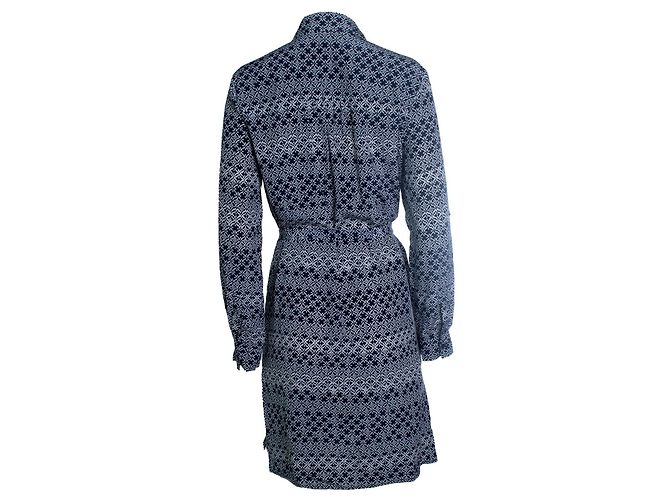 Autre Marque Diane von Furstenberg, Hemdblusenkleid mit Wickelgürtel Weiß Blau - Ansicht 3
